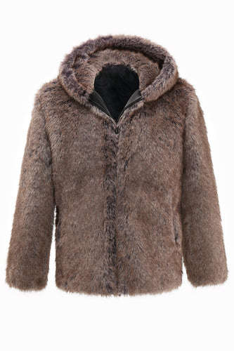 Khaki Hooded Faux Fur Coat Winter Coat