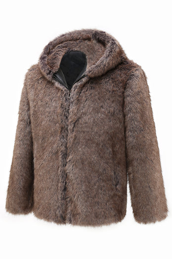 Khaki Hooded Faux Fur Coat Winter Coat