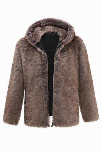 Khaki Hooded Faux Fur Coat Winter Coat