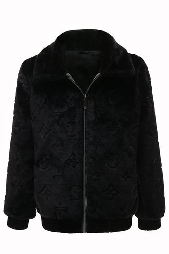 Black Mink Fur Zipped Hoodie Velvet Jacket