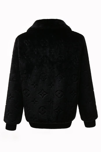 Black Mink Fur Zipped Hoodie Velvet Jacket