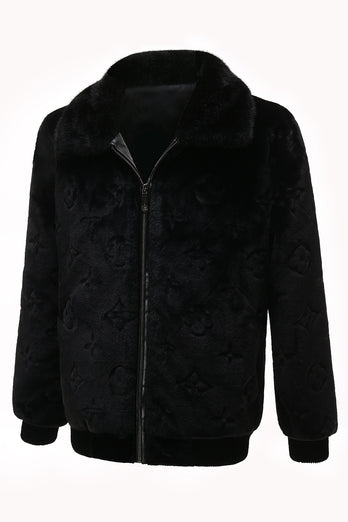 Black Mink Fur Zipped Hoodie Velvet Jacket