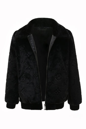 Black Mink Fur Zipped Hoodie Velvet Jacket