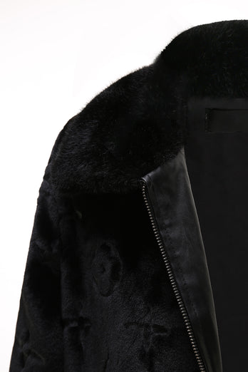 Black Mink Fur Zipped Hoodie Velvet Jacket