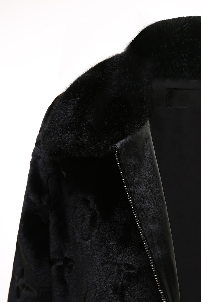 Load image into Gallery viewer, Black Mink Fur Zipped Hoodie Velvet Jacket