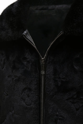 Black Mink Fur Zipped Hoodie Velvet Jacket