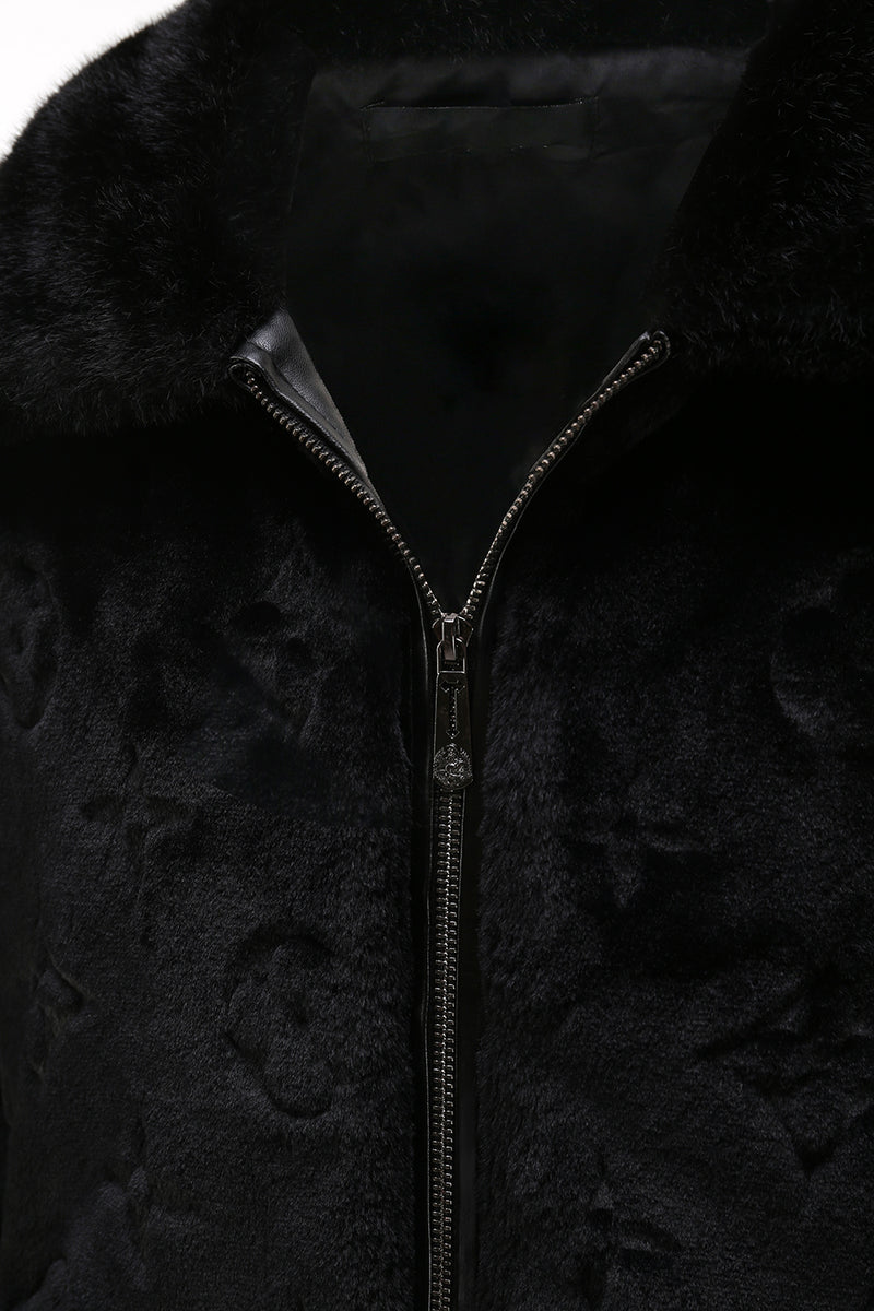 Load image into Gallery viewer, Black Mink Fur Zipped Hoodie Velvet Jacket