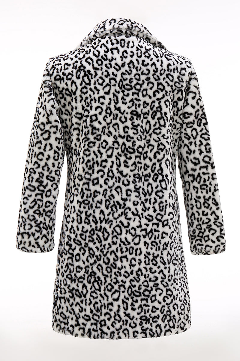 Load image into Gallery viewer, Black and White Leopard Print Lapel Long Sleeve Faux Fur Coats