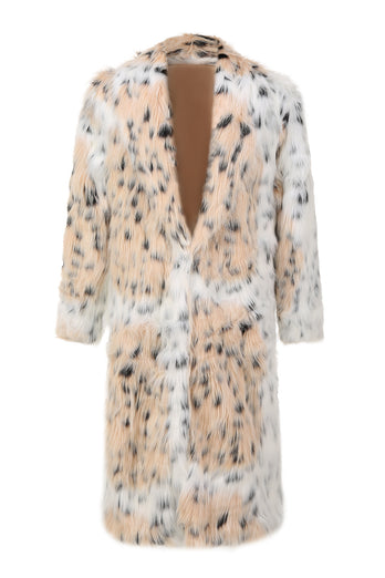 White Snow Leopard Faux Fur Outerwear with Long Sleeves