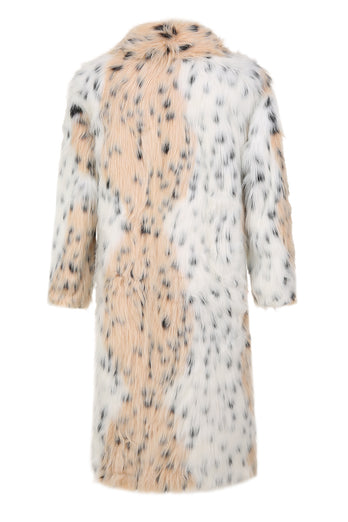 White Snow Leopard Faux Fur Outerwear with Long Sleeves