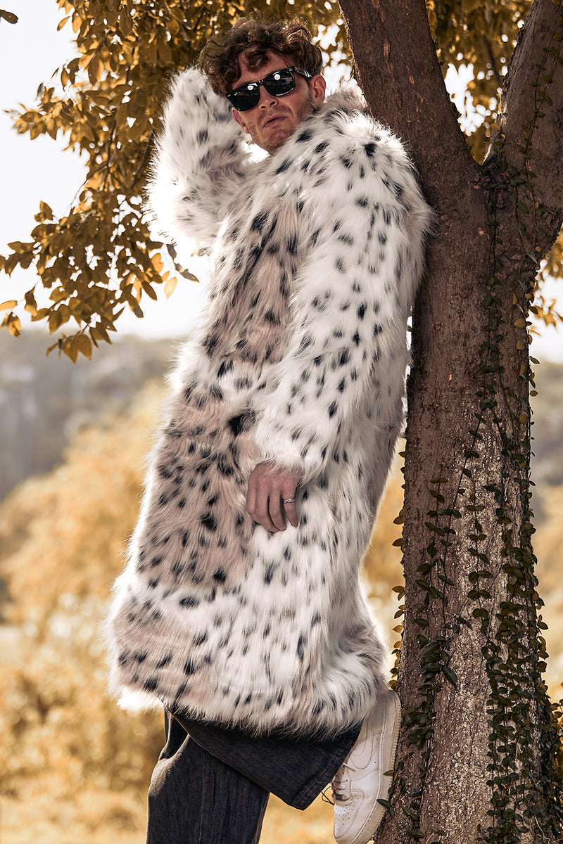 Load image into Gallery viewer, White Leopard Print Thick Men&#39;s Long Trench coat