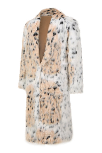 White Snow Leopard Faux Fur Outerwear with Long Sleeves