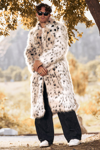 White Leopard Print Thick Men's Long Trench coat