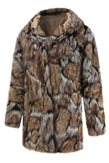 Brown Faux Fur Hooded Coat for Winter