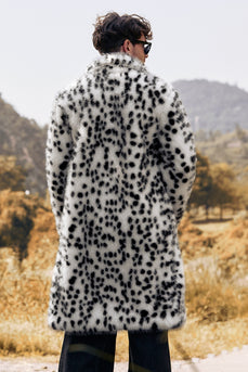 Black and White Leopard Print Loose Faux Fur Long coat