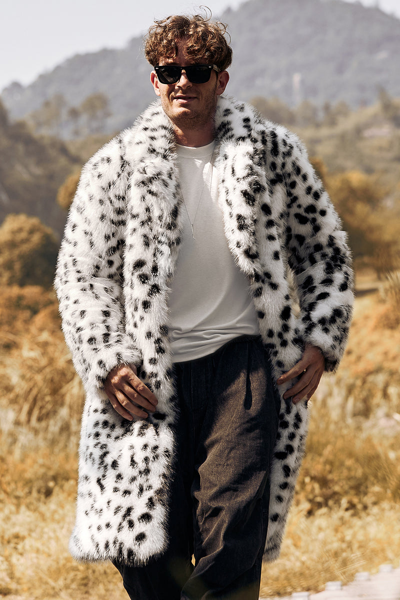 Load image into Gallery viewer, Black and White Leopard Print Loose Faux Fur Long coat