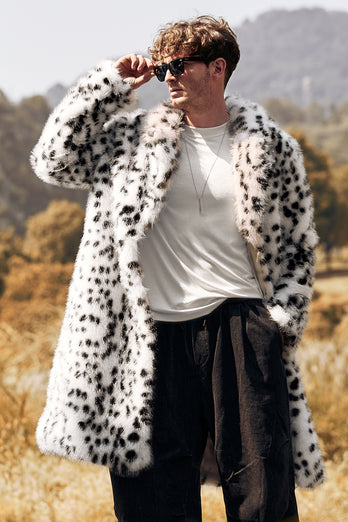 Black and White Leopard Print Loose Faux Fur Long coat