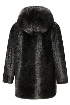 Black Long Sleeve Faux Fur Coat Jacket with Hooded Long Outwear