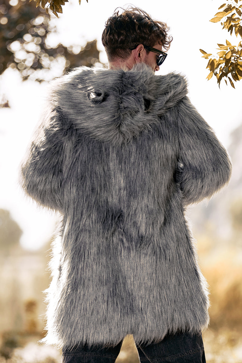 Load image into Gallery viewer, Grey Wolf Faux Fur Warm Boho Disco Long Trench Coat