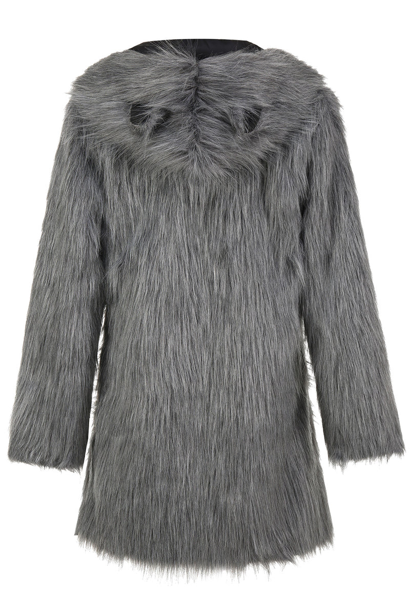 Load image into Gallery viewer, Black Long Sleeve Faux Fur Coat Jacket with Hooded Long Outwear