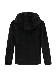 Black Faux Fur Hoodies Zip Up Long Sleeve Outerwear