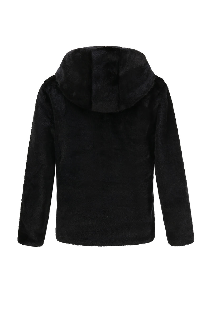 Load image into Gallery viewer, Black Faux Fur Hoodies Zip Up Long Sleeve Outerwear