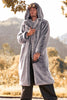 Load image into Gallery viewer, Grey Solid Hooded Coat Jacket Winter Faux Fur Long Trench Coat