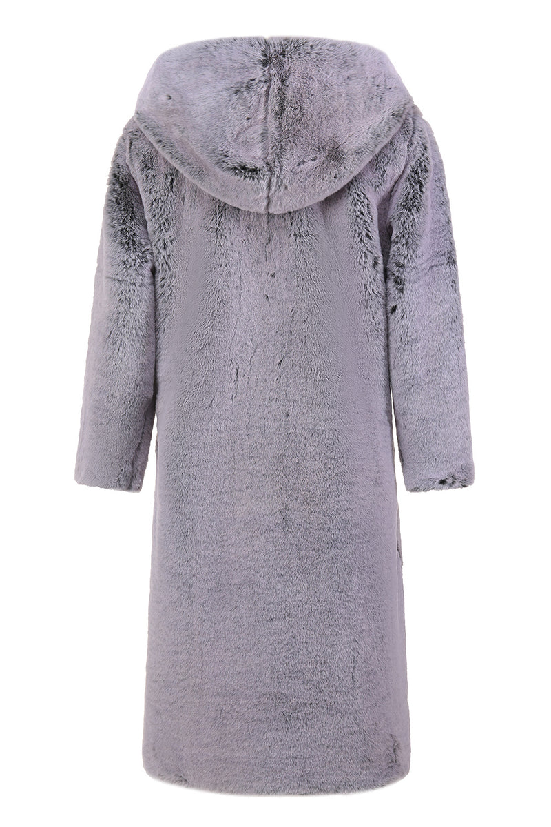 Load image into Gallery viewer, Grey Winter Long Faux Fur Fashion Warm Turn Down Collar Coat