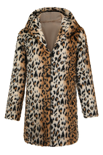 Winter Leopard Coat Long Sleeve Loose Casual Warm Faux Plush Coat