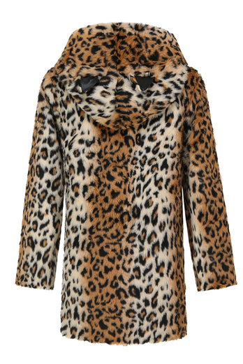 Winter Leopard Coat Long Sleeve Loose Casual Warm Faux Plush Coat