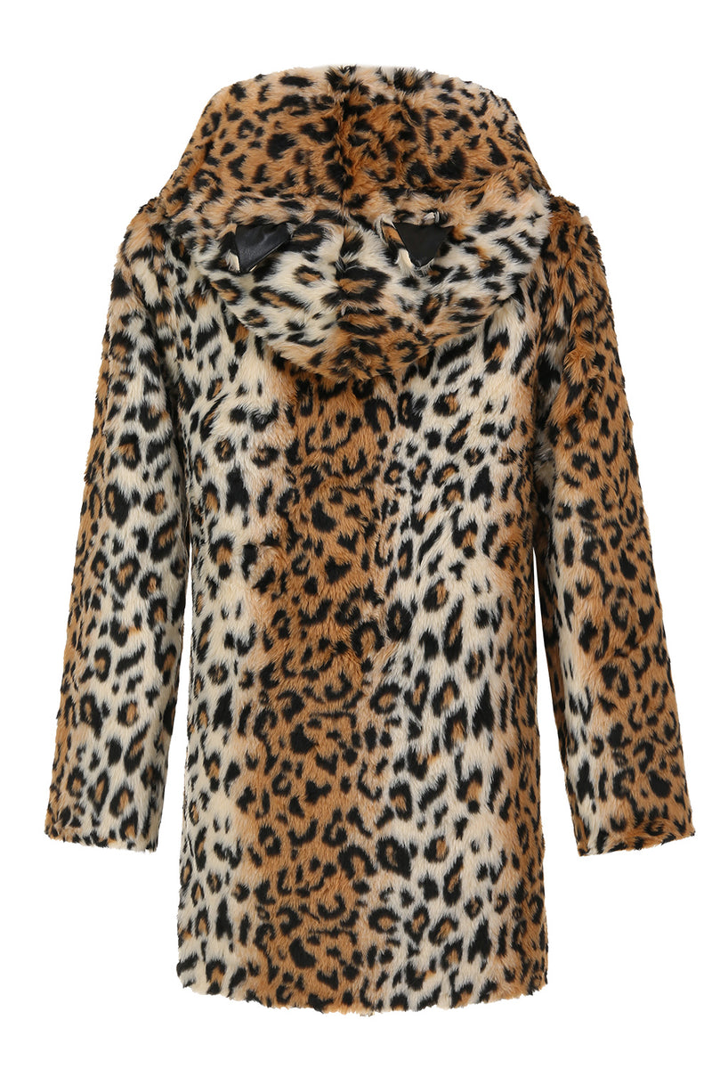 Load image into Gallery viewer, Winter Leopard Coat Long Sleeve Loose Casual Warm Faux Plush Coat