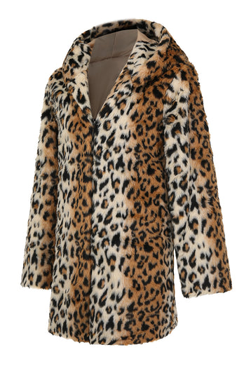 Winter Leopard Coat Long Sleeve Loose Casual Warm Faux Plush Coat