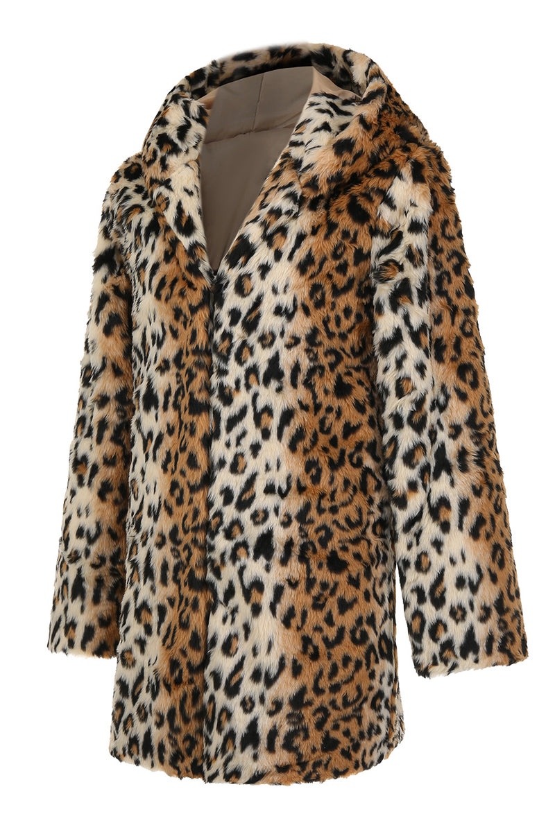 Load image into Gallery viewer, Winter Leopard Coat Long Sleeve Loose Casual Warm Faux Plush Coat