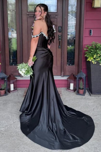 Sparkly Off the Shoulder Sequins Silver Corset Prom Dress with Slit