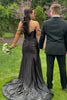 Load image into Gallery viewer, Sparkly Off the Shoulder Sequins Silver Corset Prom Dress with Slit