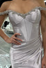 Load image into Gallery viewer, Sparkly Off the Shoulder Sequins Silver Corset Prom Dress with Slit