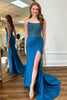 Load image into Gallery viewer, Sparkly Fuchsia Mermaid Beaded Strapless Prom Dress with Slit