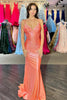 Load image into Gallery viewer, Glitter Orange Mermaid Spaghetti Straps Long Prom Dress with Beaded