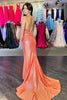 Load image into Gallery viewer, Glitter Orange Mermaid Spaghetti Straps Long Prom Dress with Beaded