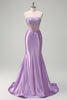 Load image into Gallery viewer, Glitter Beaded Lilac Corset Strapless Mermaid Satin Long Prom Dress