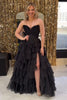 Load image into Gallery viewer, Black Tiered Corset Strapless A Line Long Prom Dress