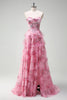 Load image into Gallery viewer, Floral A Line Strapless Corset Tiered Blush Prom Dress with Slit