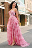 Load image into Gallery viewer, Floral A Line Strapless Corset Tiered Blush Prom Dress with Slit