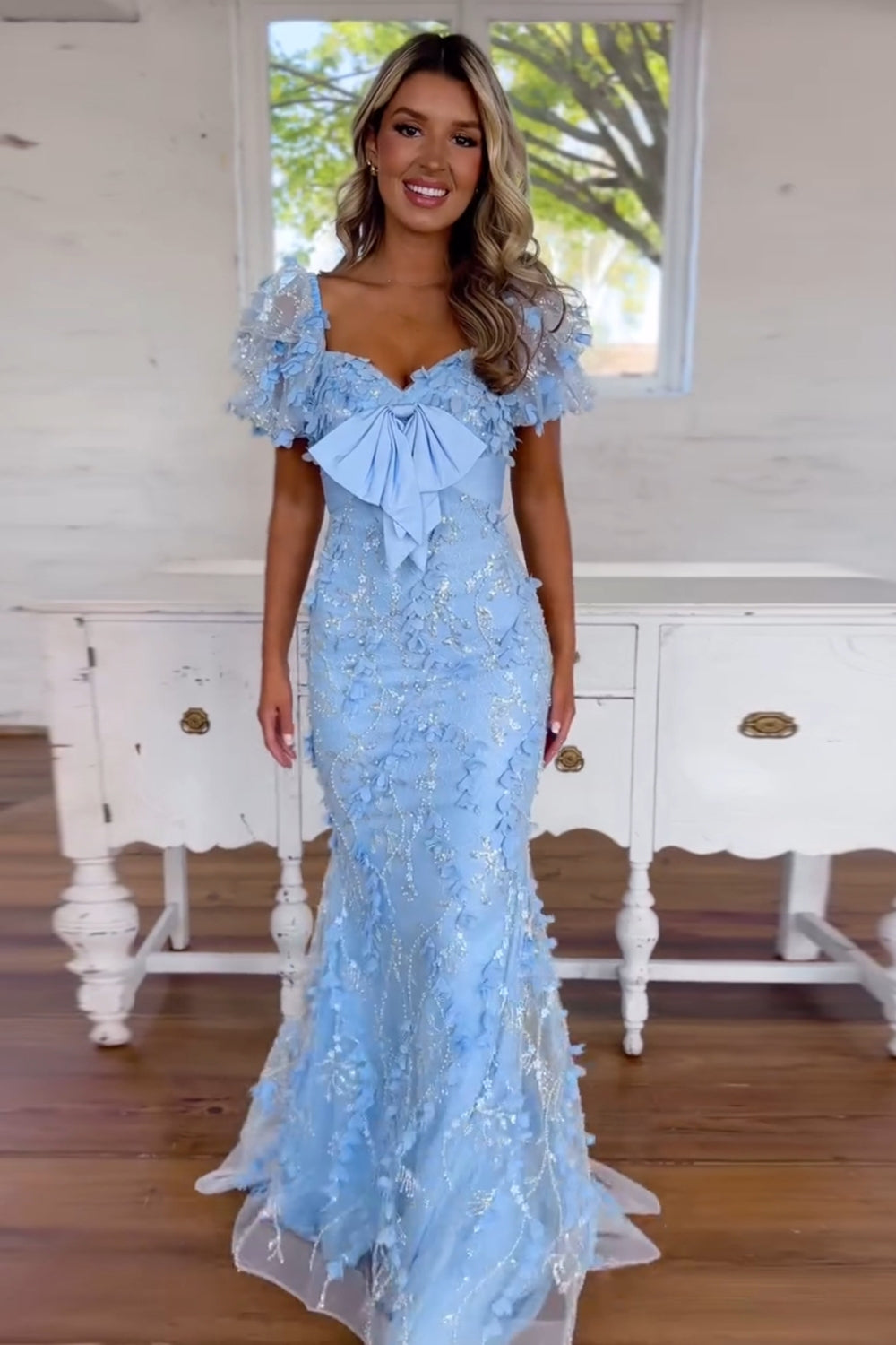 Blue Sparkly Sequins Mermaid Long Corset Prom Dress