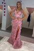 Load image into Gallery viewer, Floral Corset Fuchsia Tulle Deep V-neck A Line Tiered Long Prom Dress