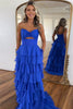 Load image into Gallery viewer, Royal Blue Sweetheart A-Line Tiered Long Prom Dress with Slit