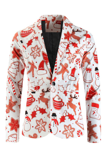 White Snowflake Snowman Printed 3 Pieces Men's Christmas Party Suits