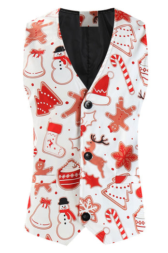 White Snowflake Snowman Printed 3 Pieces Men's Christmas Party Suits