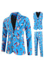 Load image into Gallery viewer, Blue Snowflake Santa Claus Print Three-piece Men&#39;s Christmas Party Suit