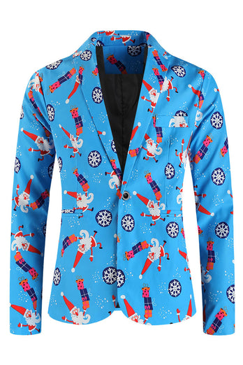 Blue Snowflake Santa Claus Print Three-piece Men's Christmas Party Suit